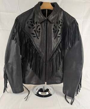 Unik Leather Apparel Women's Fringe Rose Cut-Out Leather Biker Jacket Size S